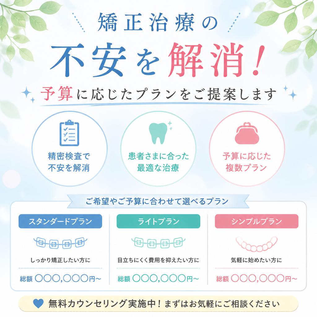 矯正治療の不安を解消！予算に応じたプランをご提案します