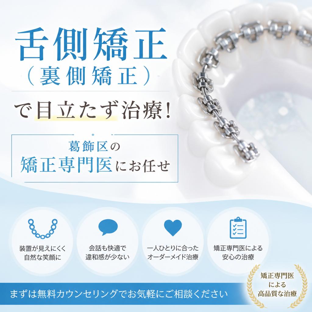 「舌側矯正(裏側矯正)で目立たず治療！葛飾区の矯正専門医院にお任せ」