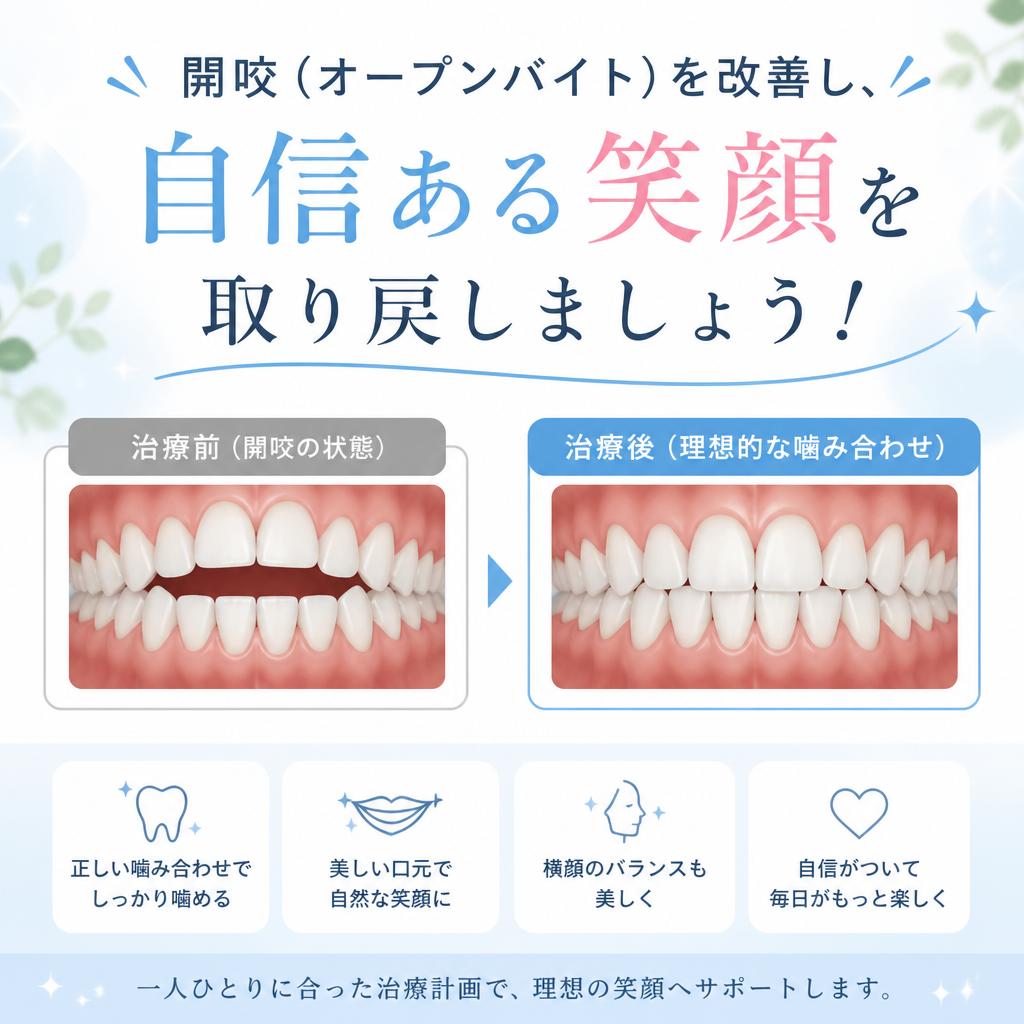 開咬（オープンバイト）を改善し、自信ある笑顔を取り戻しましょう！