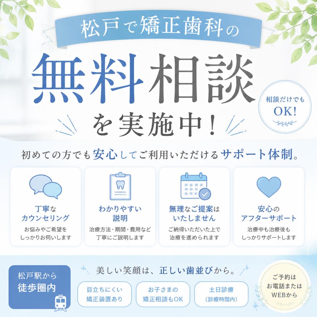 松戸で矯正歯科の無料相談を実施中！初めての方でも安心してご利用いただけるサポート体制。
