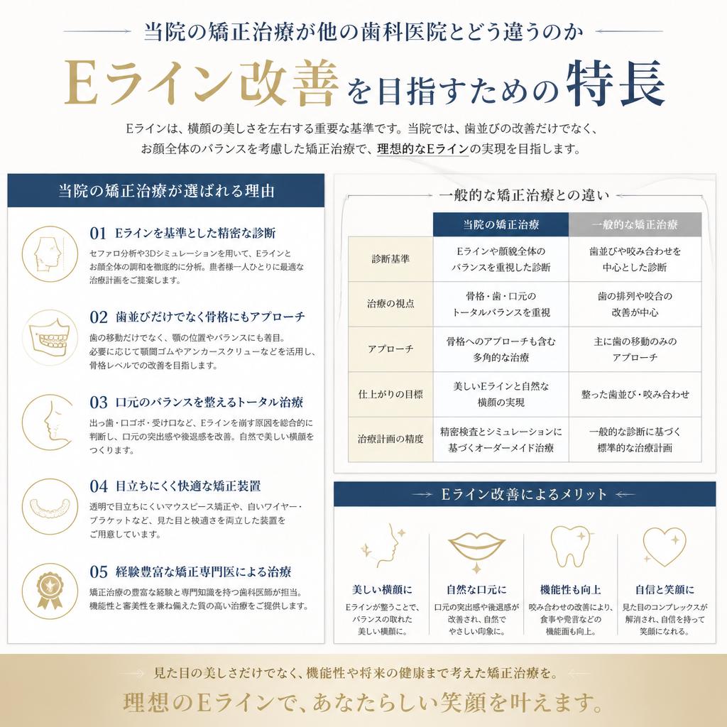 Eライン改善に向けた矯正治療の特長