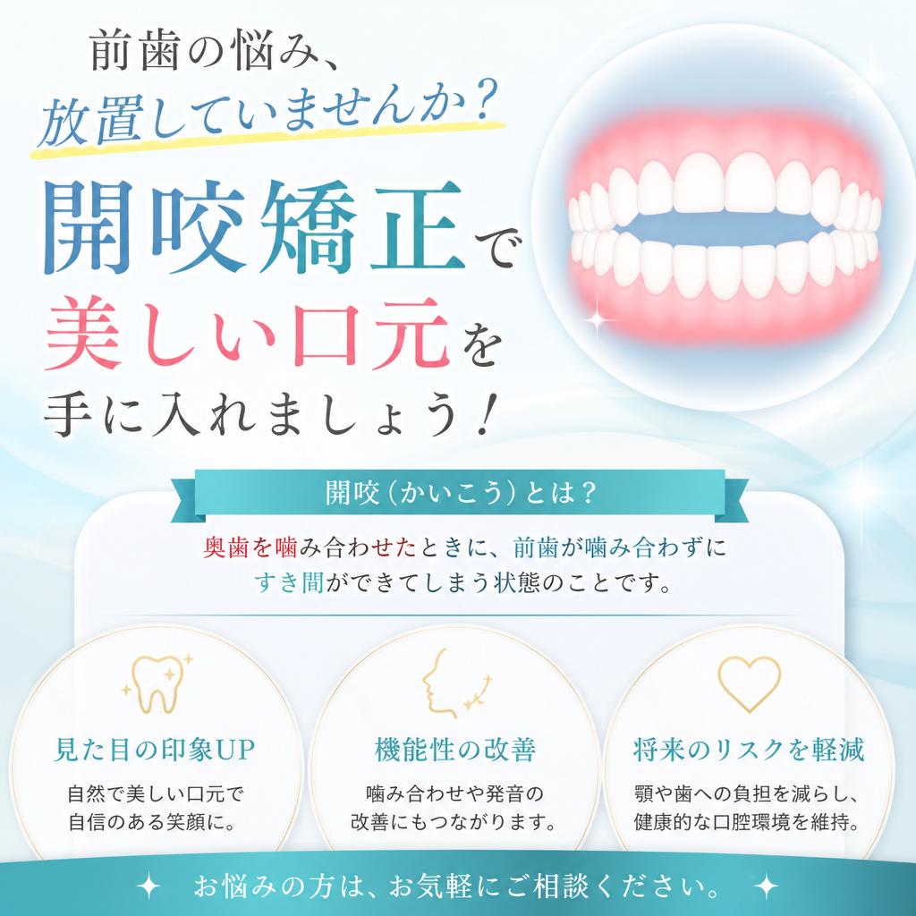 前歯の悩み、放置していませんか？開咬矯正で美しい口元を手に入れましょう！